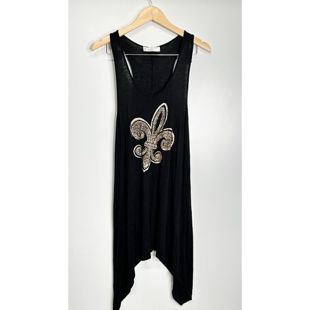 ‎Cover Charge Dress Womens Small Black/Gold Asymmetrical Stretchy